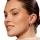 Model wears Amy Delson purple silver stud earrings