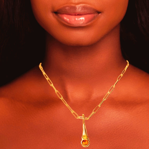 Olivia - Ombré Dark Light Orange Citrine Two Stone Gold Pendant Necklace