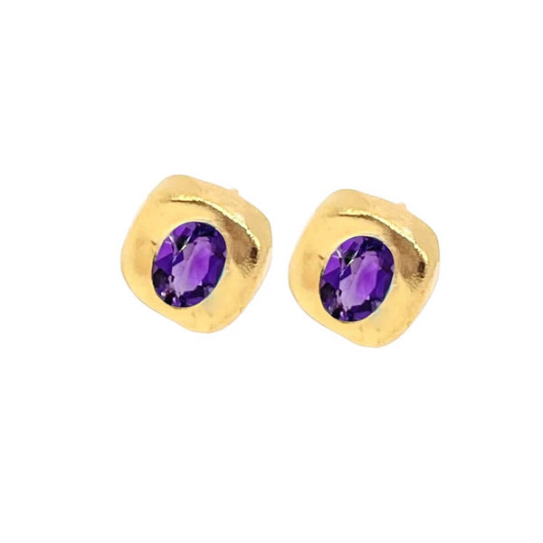 Stella - Purple Amethyst Gold Stud Earrings