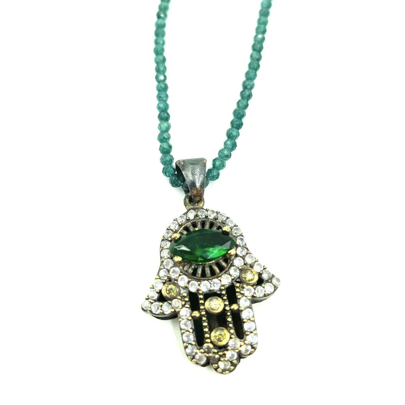 Green Aventurine Green CZ Hamsa necklace by Amy Delson