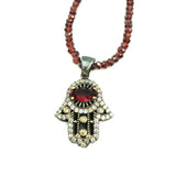 Garnet Hamsa Necklace with Red CZ by Amy Delson