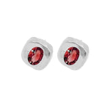 Stella - Red Garnet Silver Stud Earrings