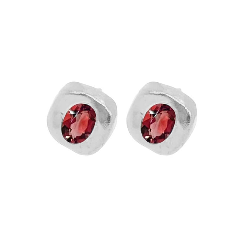 Stella - Red Garnet Silver Stud Earrings