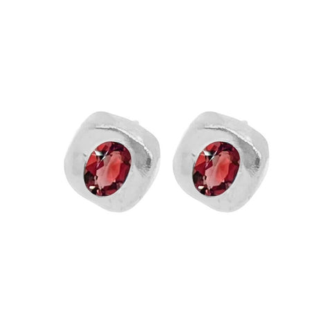 Stella - Red Garnet Silver Stud Earrings