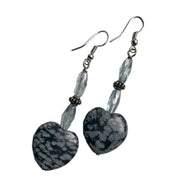 Valerie - Snowflake Obsidian Heart Earrings