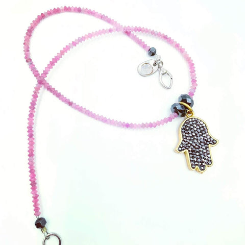 Amy Delson Pink Tourmaline Hamsa Necklace