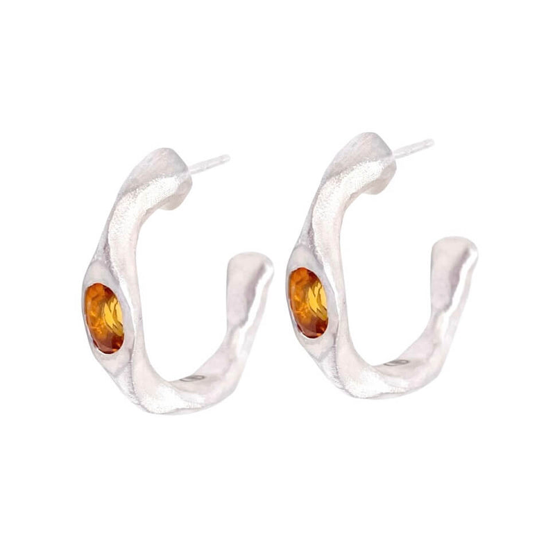 Orange Citrine and Sterling Silver Hoop Earrings by Amy Delson
