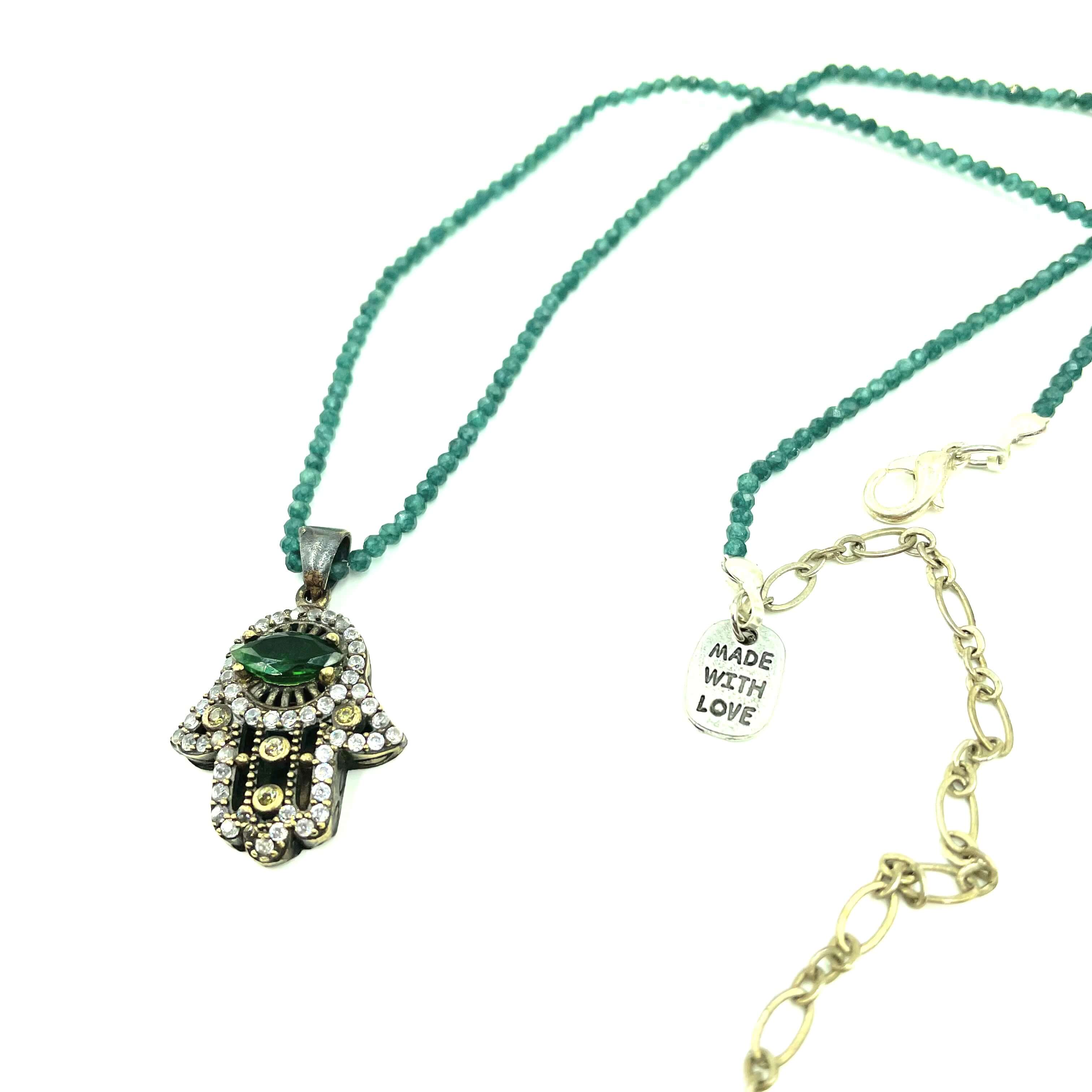 Amy Delson Green Hamsa Necklace with Green Apatite