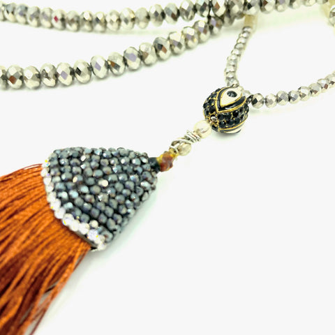 brown leather tassel necklace
